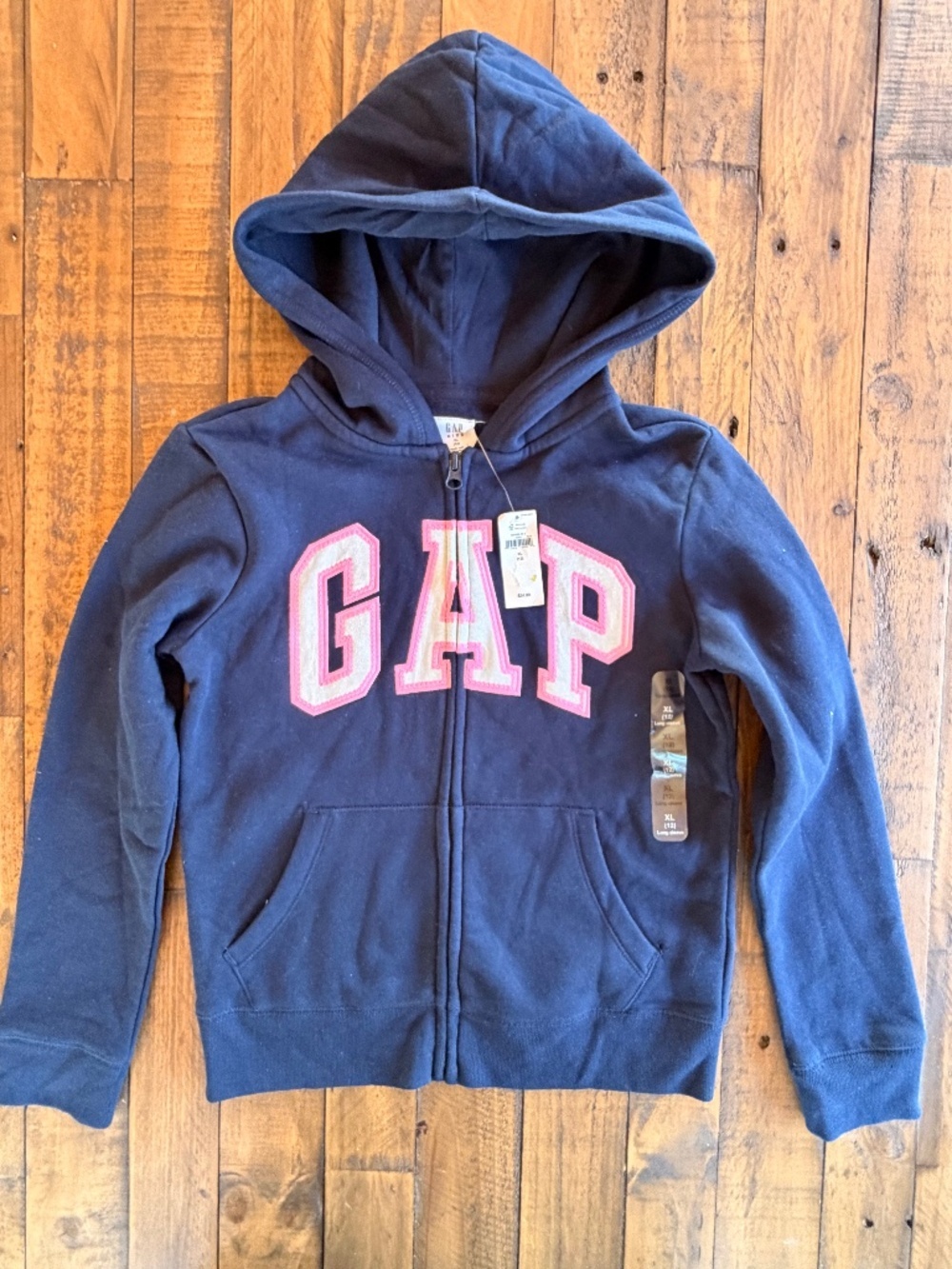 GAP Kids Girls Logo Zip Hoodie Navy Pink XL 12 Sweatshirt NWT